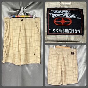 No Fear Mens Plaid Cargo Shorts Tan Beige Relaxed Fit Y2K Skater Size 36 Vintage